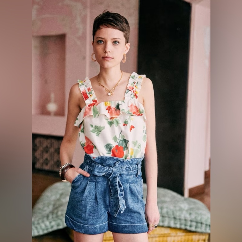 Sezane Alvino Denim Shorts Size 34